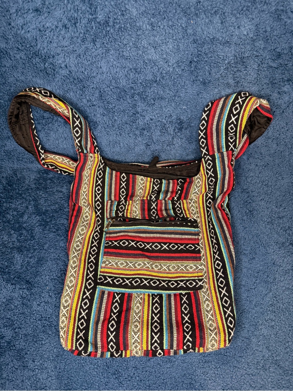 Boho Multicolor Striped Crossbody Bag - Handwoven Pattern
